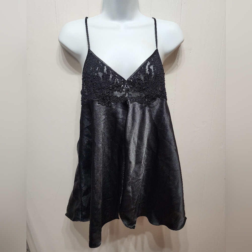 Cinema Etoile Chemise Medium Black Silky Lace Beaded Sexy‎ Sleepwear B917